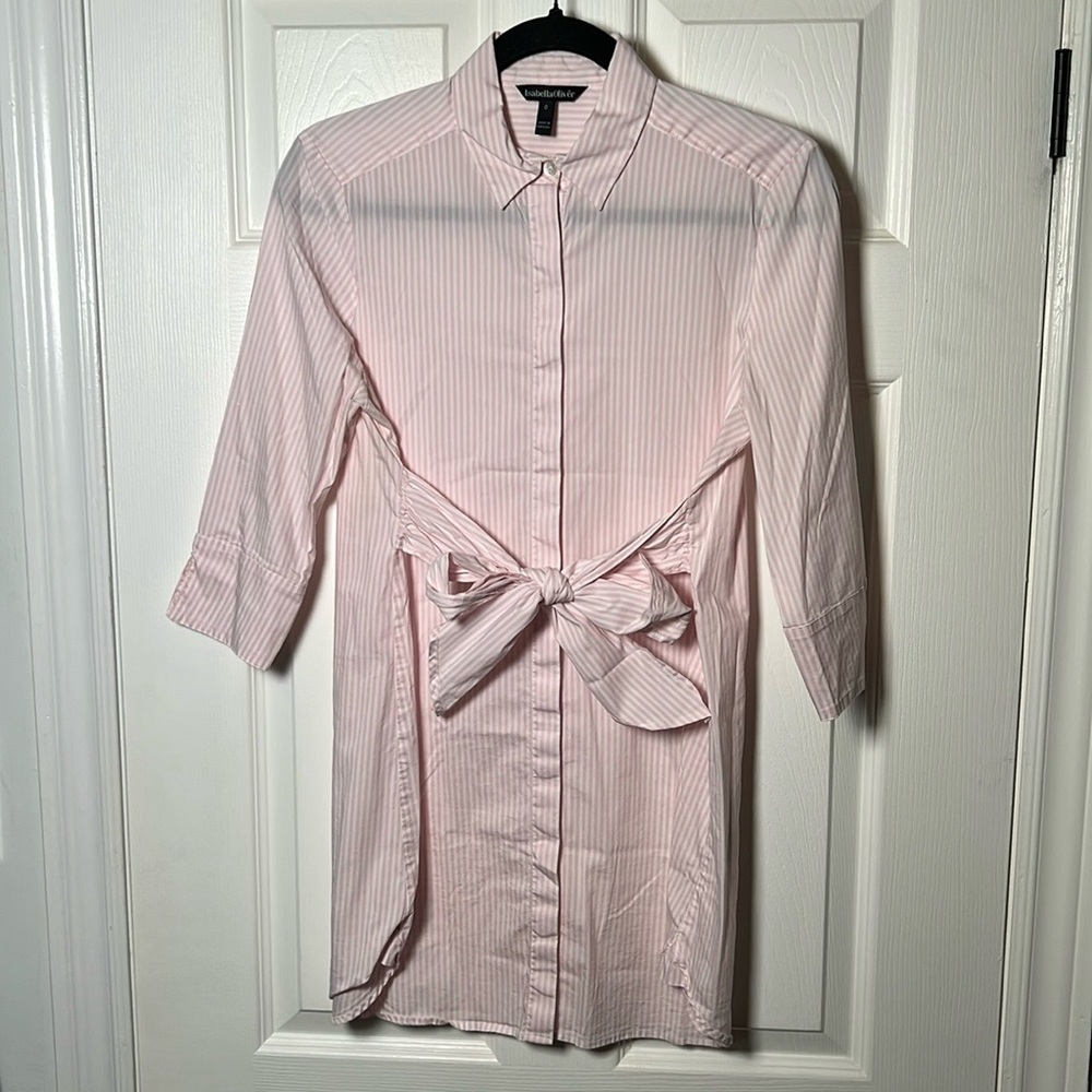Maternity buttons down pink and white stripe